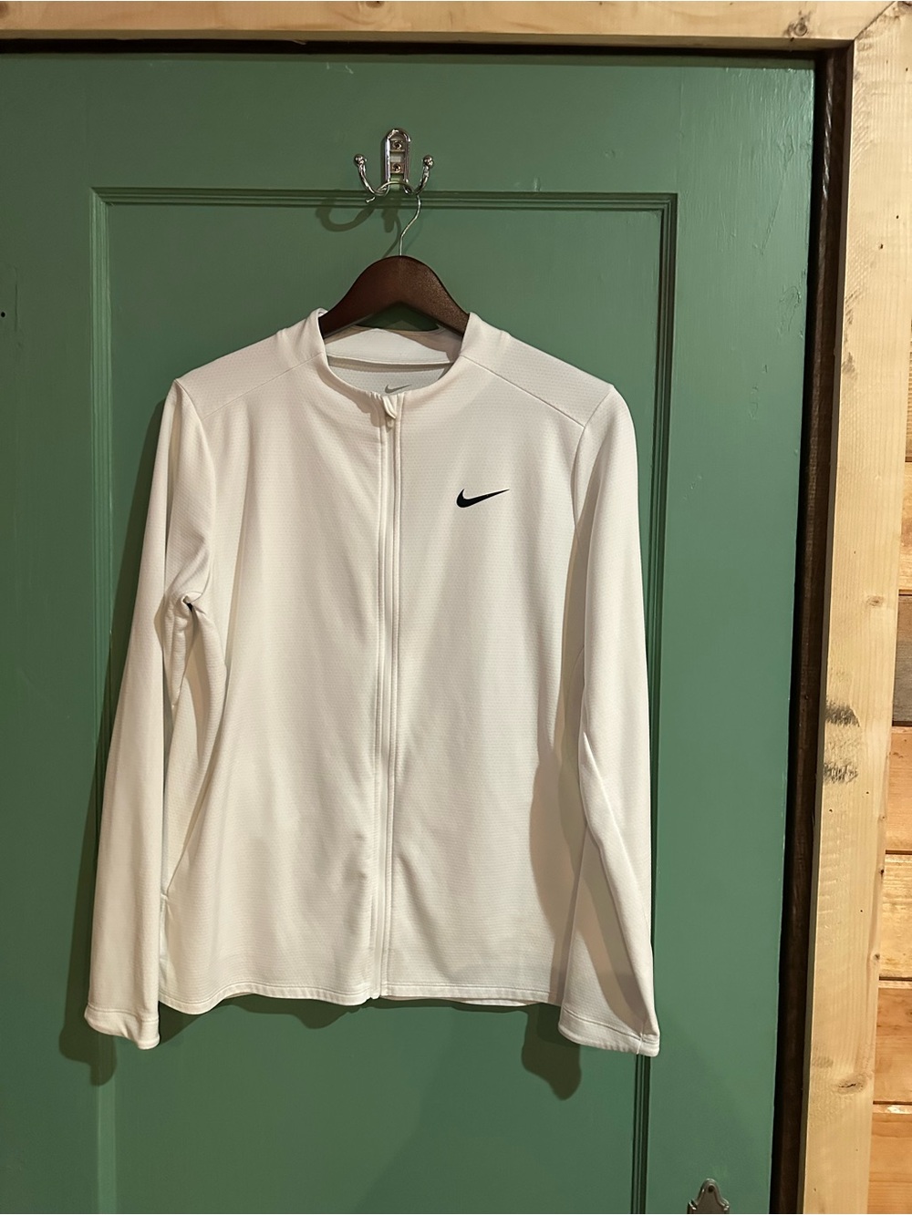 Nike White Full-Zip Bomber Jacket with Black Swoosh